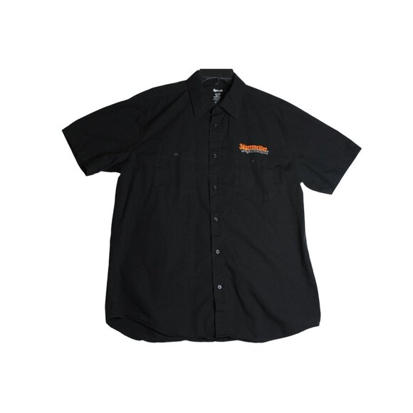 Jagermeister Short Sleeve Black Button Down Logo Shirt Mens XL - Picture 1 of 4